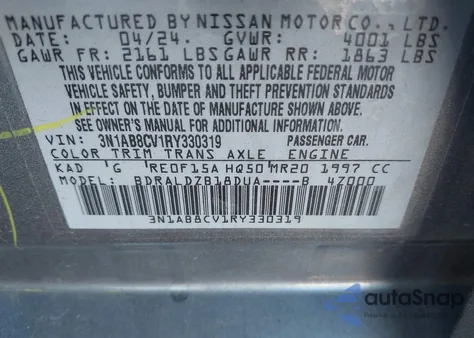2024 Nissan Sentra Sv Xtronic Cvt z USA, uszkodzony, nr VIN 3N1AB8CV1RY330319